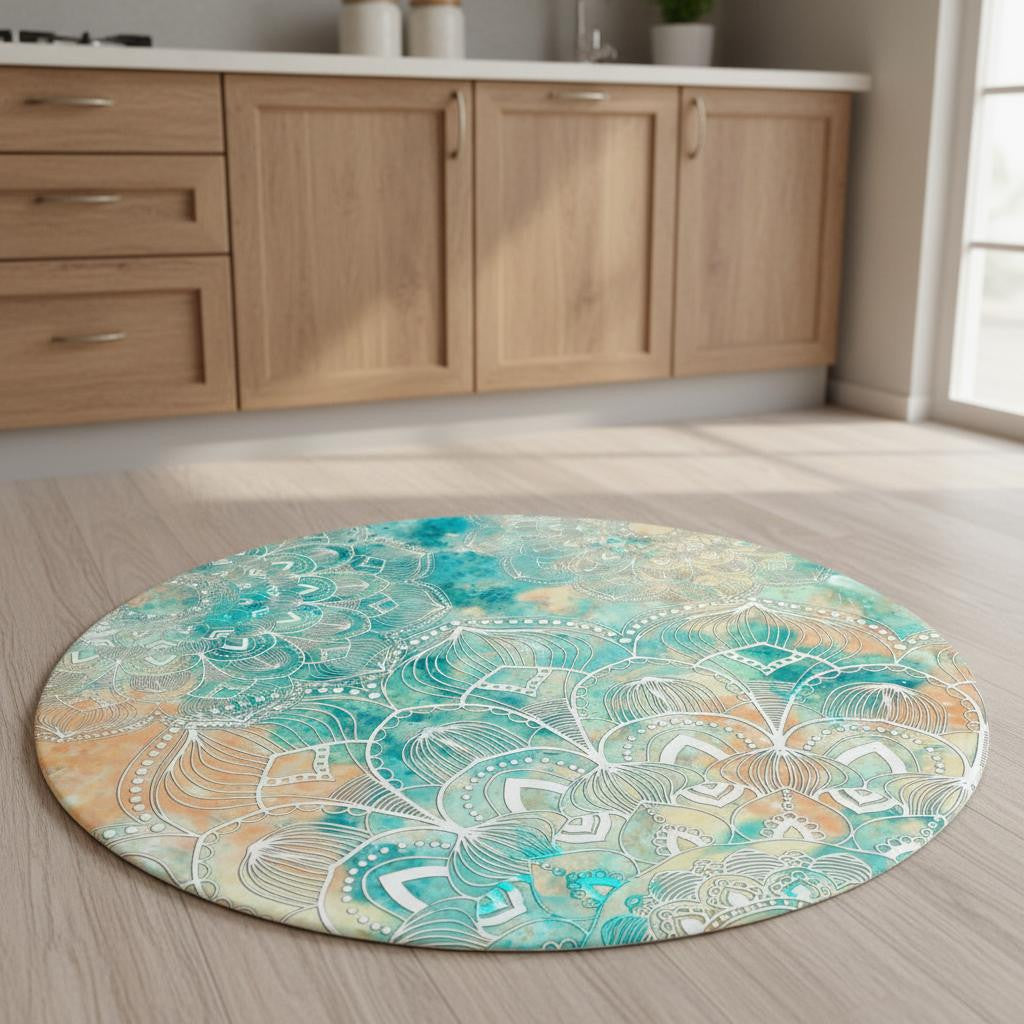 5' Blue Floral Flatweave Round Rug - Home & Garden