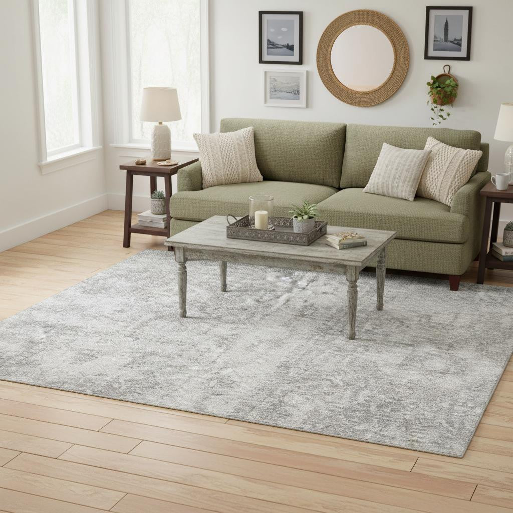 5' X 7' Gray Floral Distressed Area Rug - Home & Garden