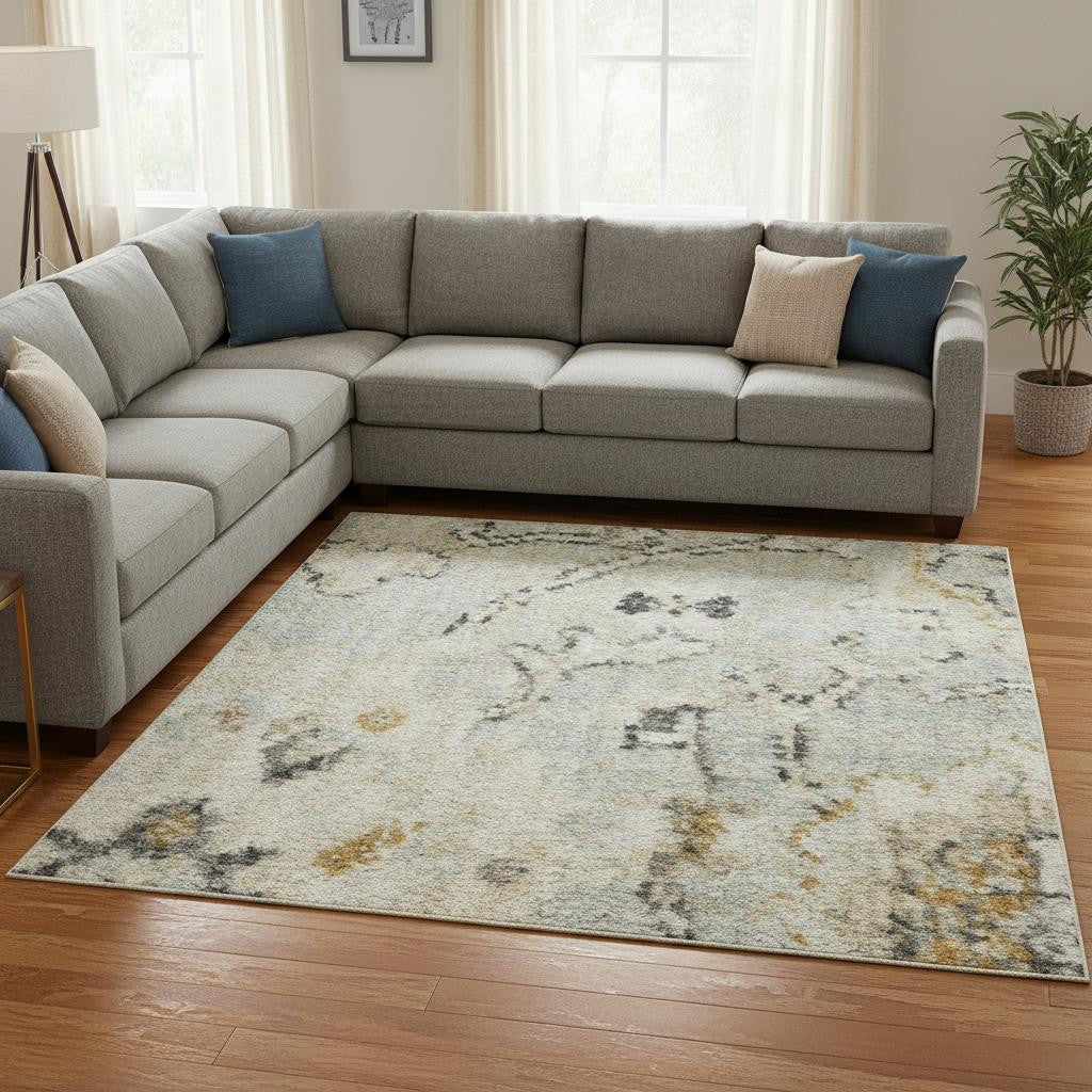 10' X 14' Green Floral Distressed Area Rug - Home & Garden