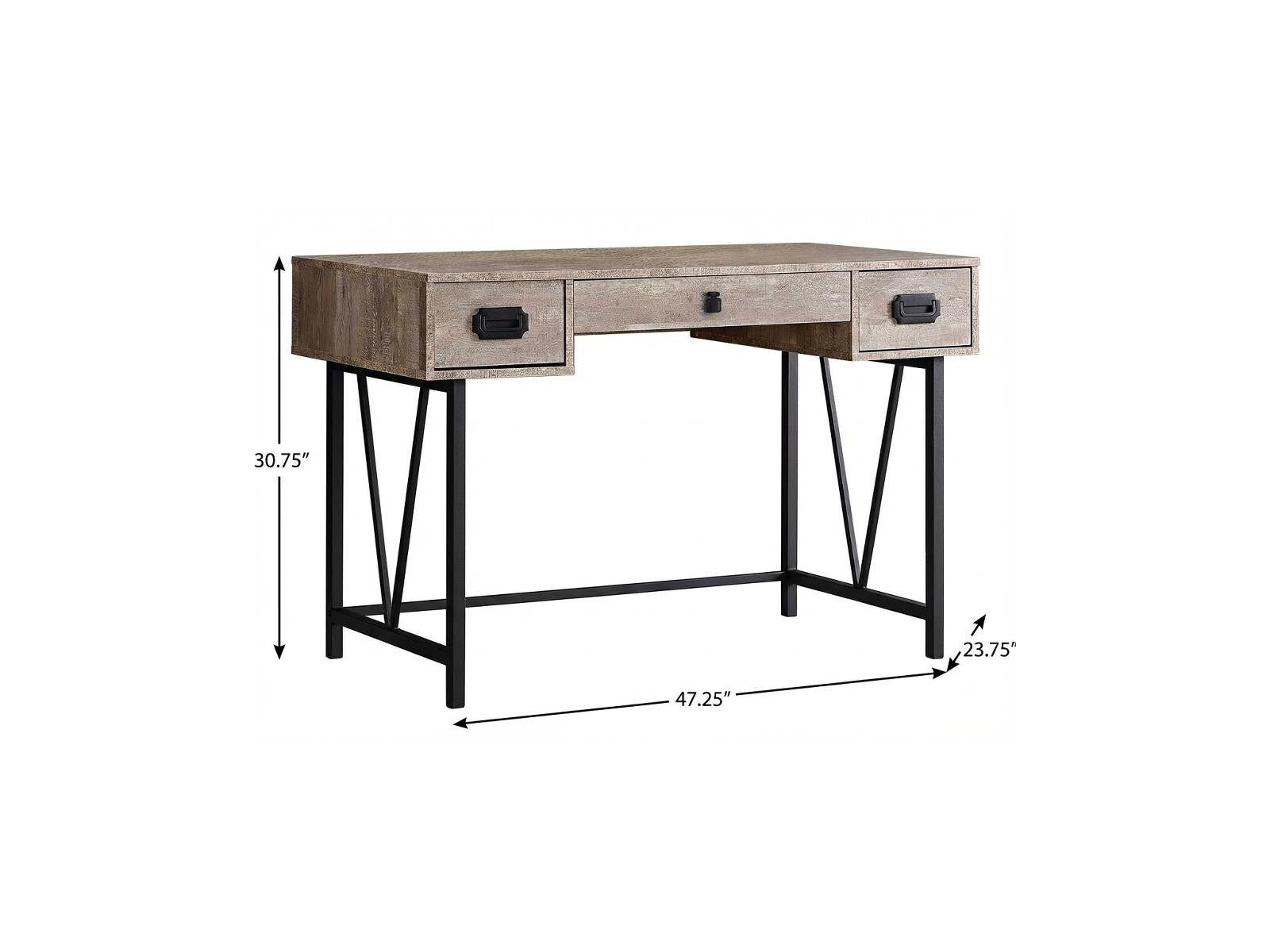47" Taupe and Black Computer Desk With Three Drawers - Office Supplies