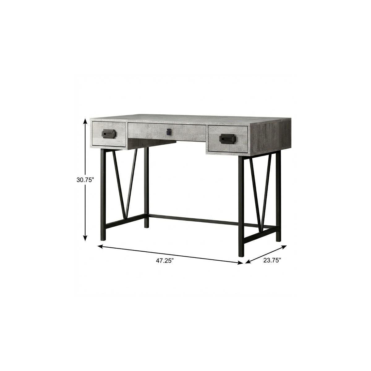 47" Gray and Black Computer Desk With Three Drawers - Office Supplies