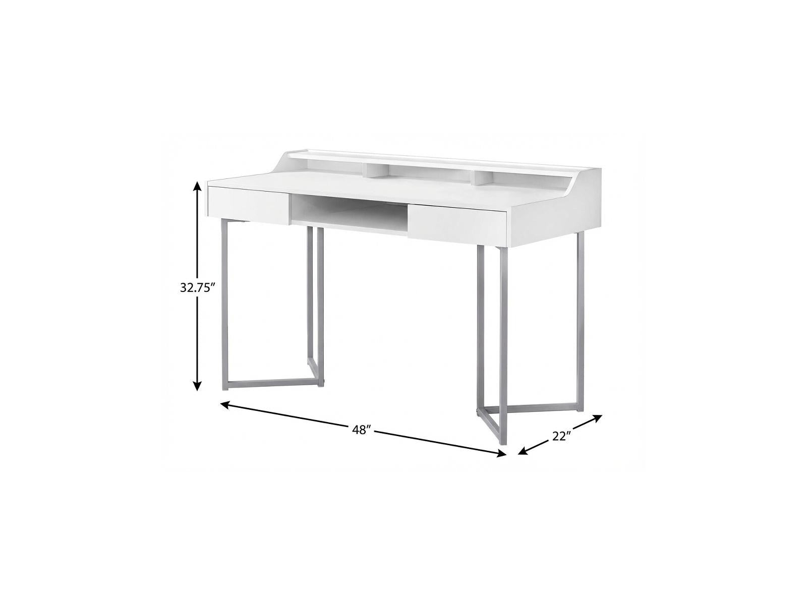 48" White and Silver Writing Desk With Two Drawers - Office Supplies
