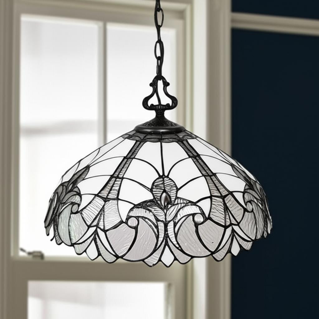 Black And White Unique Statement Two Light Glass Dimmable Chandelier With Black And White Shades - Lighting