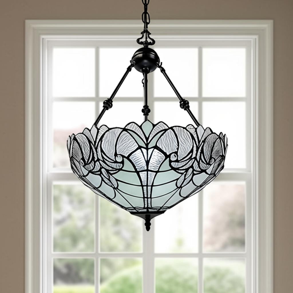 Black And White Unique Statement Two Light Glass Dimmable Chandelier With Black And White Shades - Lighting