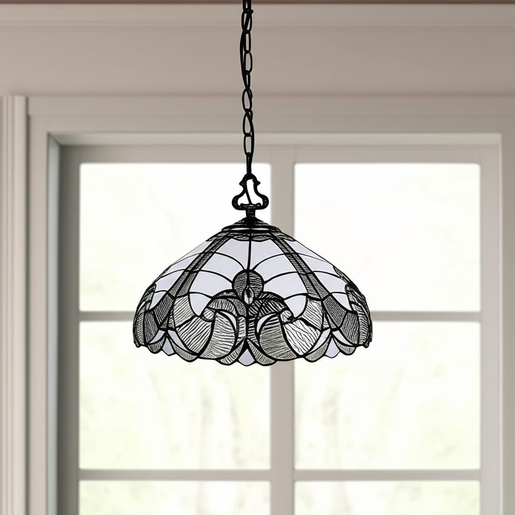 Black And White Unique Statement Two Light Glass Dimmable Chandelier With Black And White Shades - Lighting