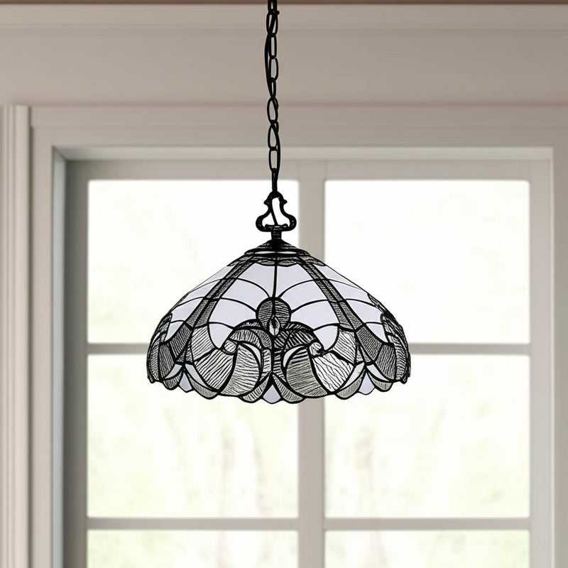 Black And White Unique Statement Two Light Glass Dimmable Chandelier With Black And White Shades - Lighting