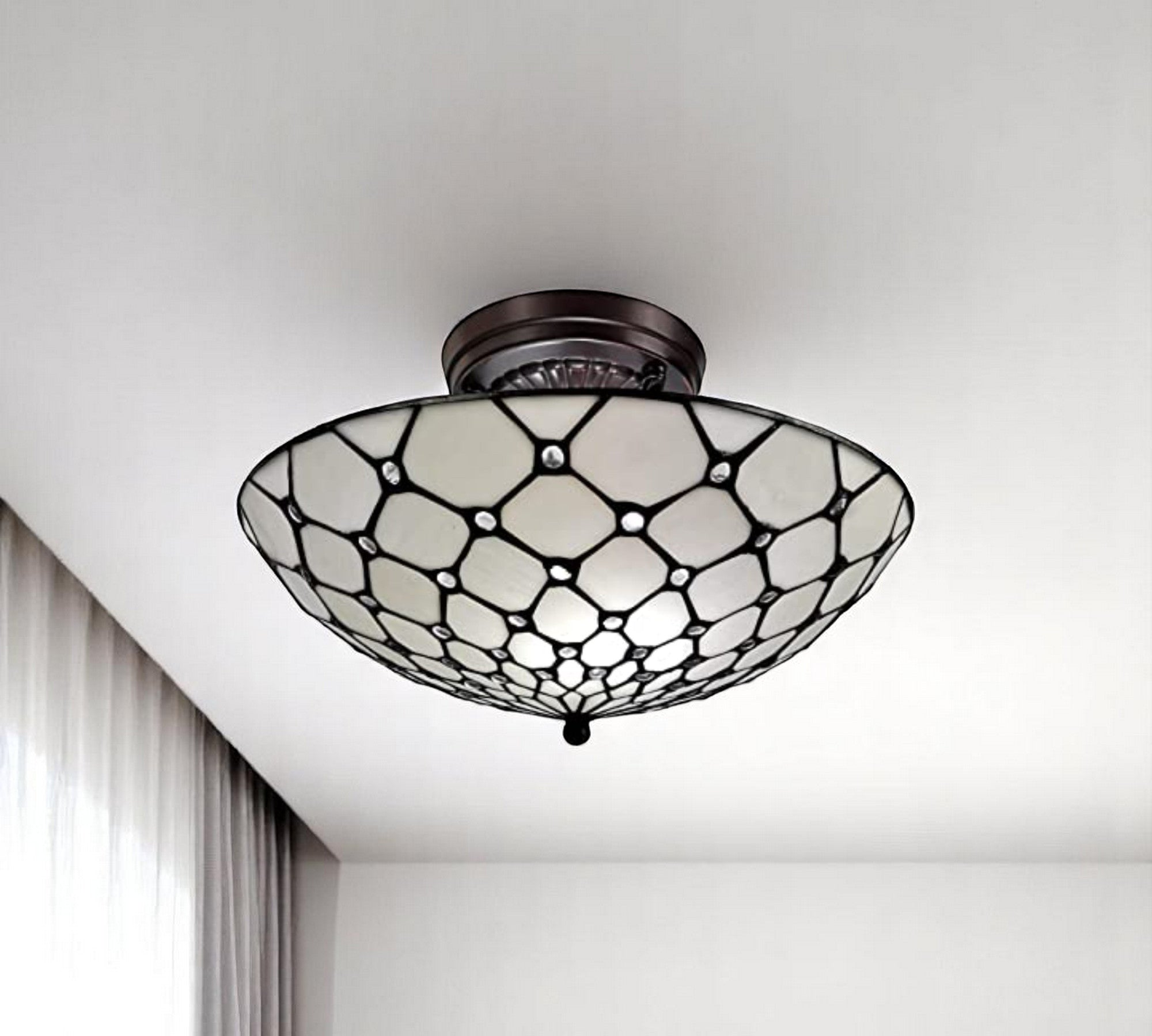 Black And White Unique Statement Two Light Glass Dimmable Chandelier With Black And White Shades - Lighting