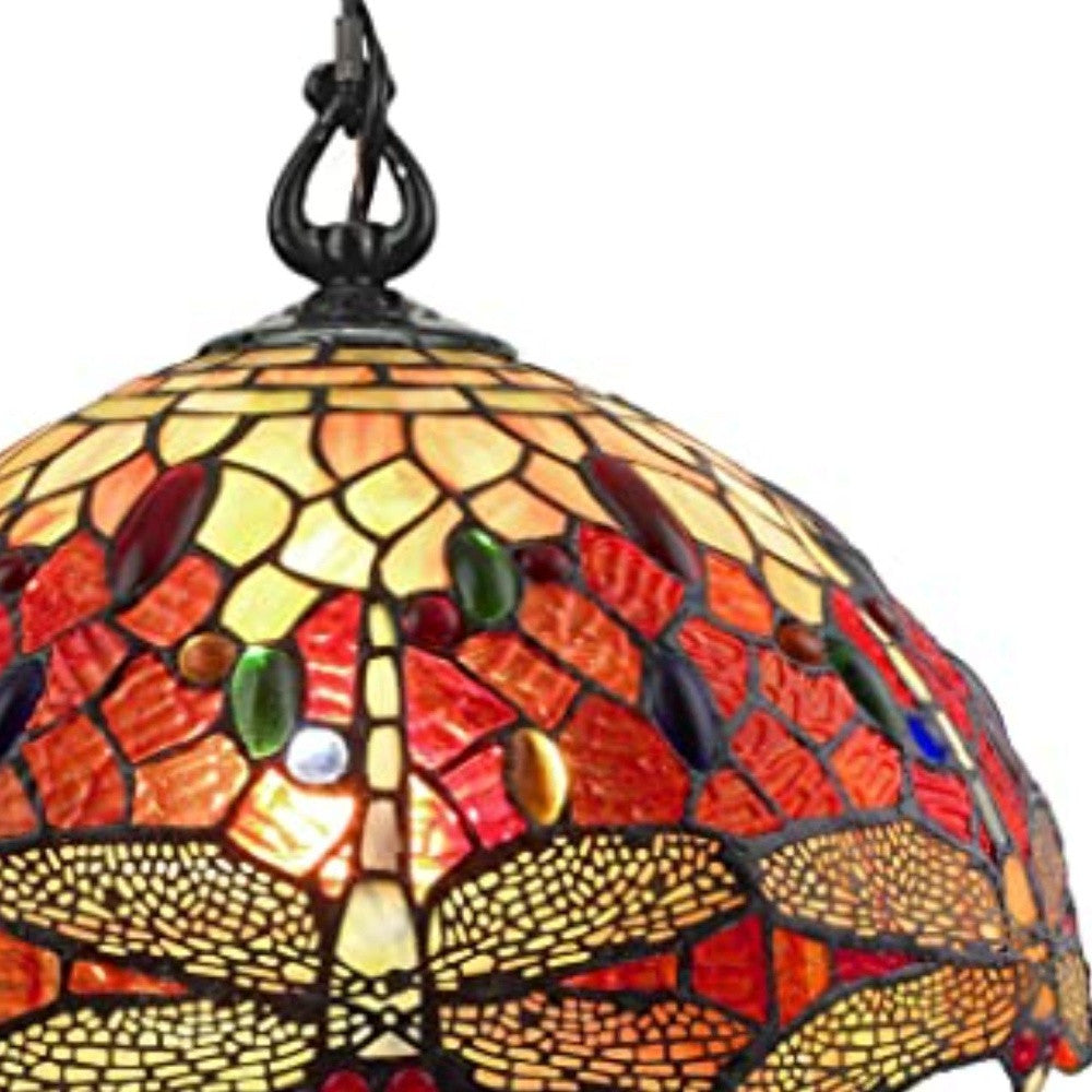 Red And White Unique Statement Two Light Glass Dimmable Chandelier With Red And White Shades - Lighting