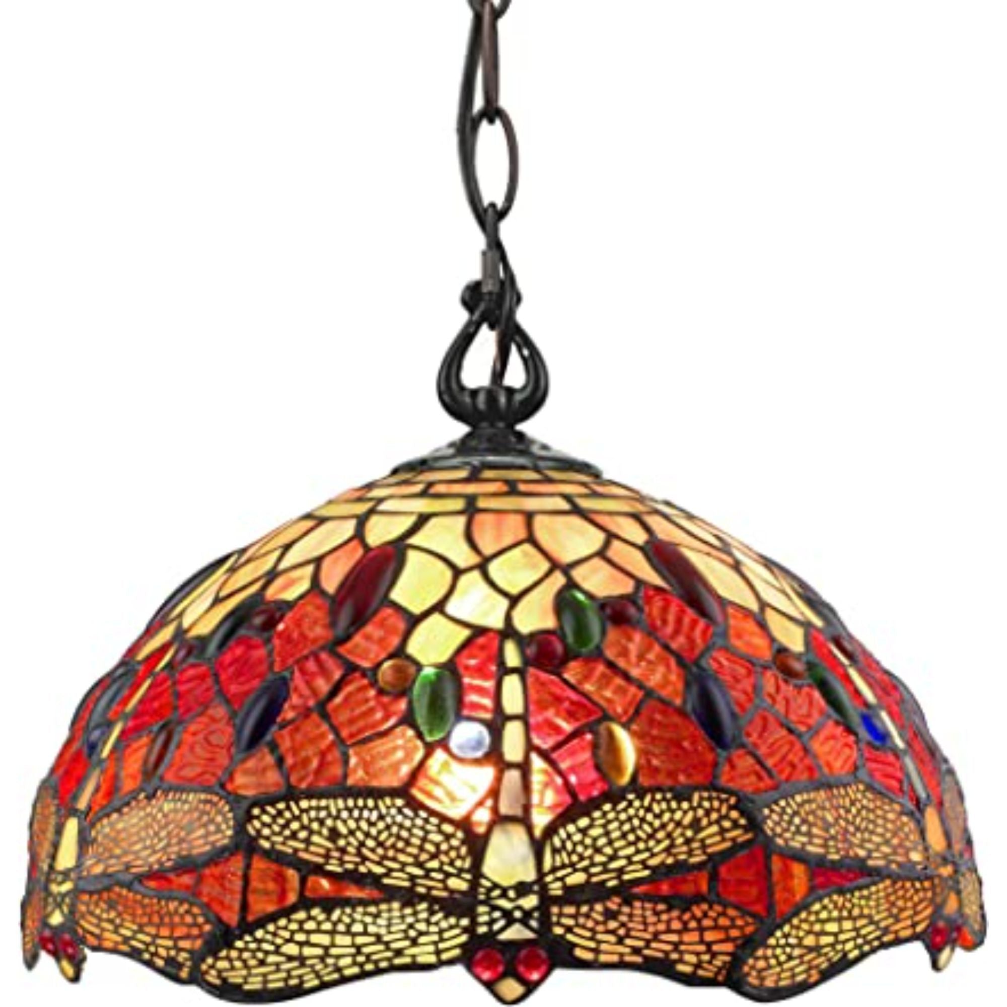 Red And White Unique Statement Two Light Glass Dimmable Chandelier With Red And White Shades - Lighting