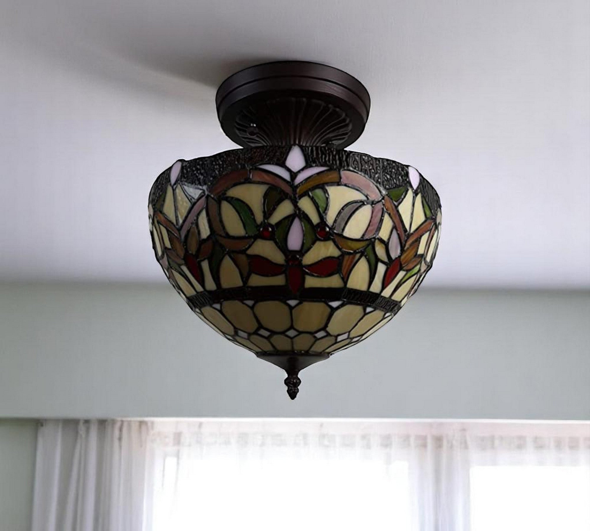 Red And White Unique Statement Two Light Glass Dimmable Chandelier With Red And White Shades - Lighting