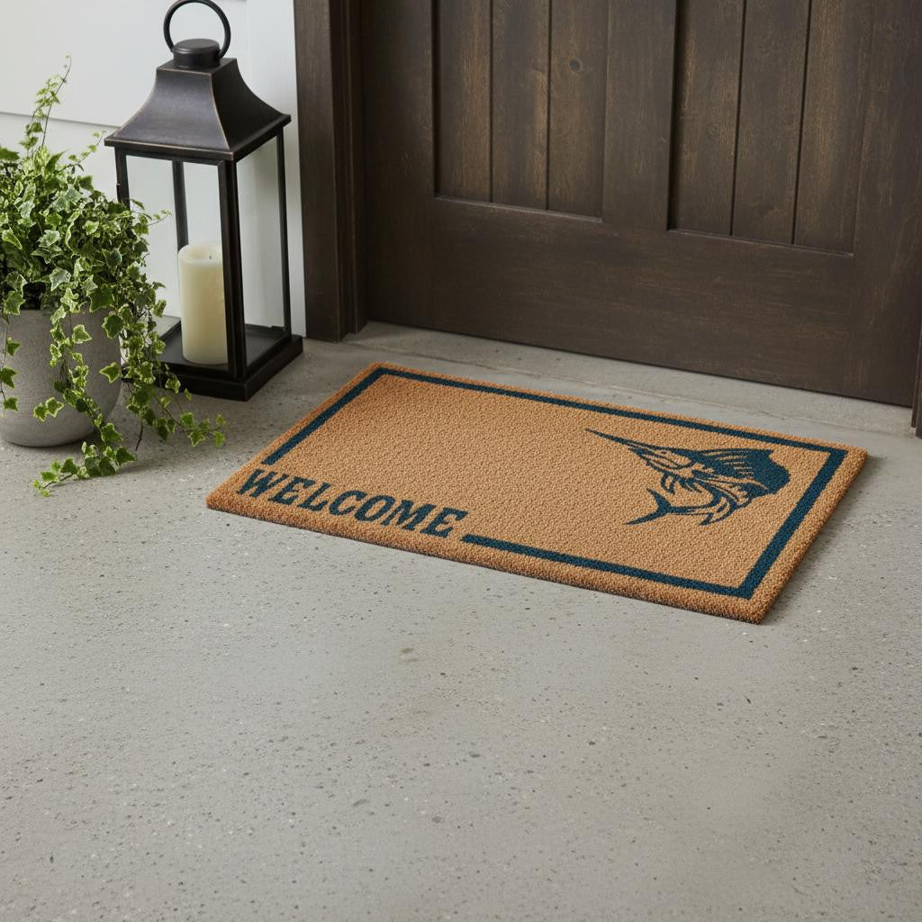 18" X 30" Brown and Black Coir Swordfish Welcome Outdoor Door Mat - Home & Garden