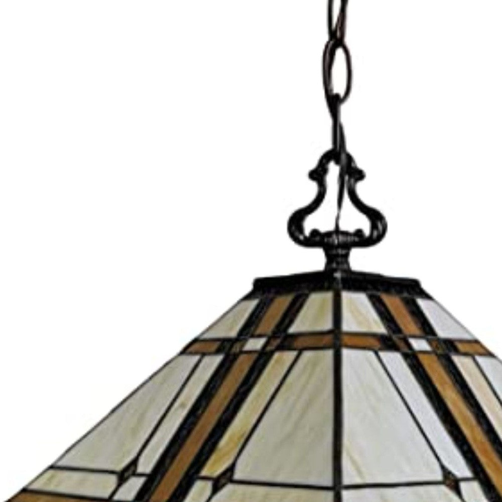 Brown And White Unique Statement Two Light Glass Dimmable Chandelier With Brown And White Shades - Lighting