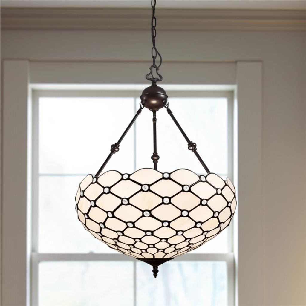 Black And White Unique Statement Three Light Glass Dimmable Chandelier With Black And White Shades - Lighting