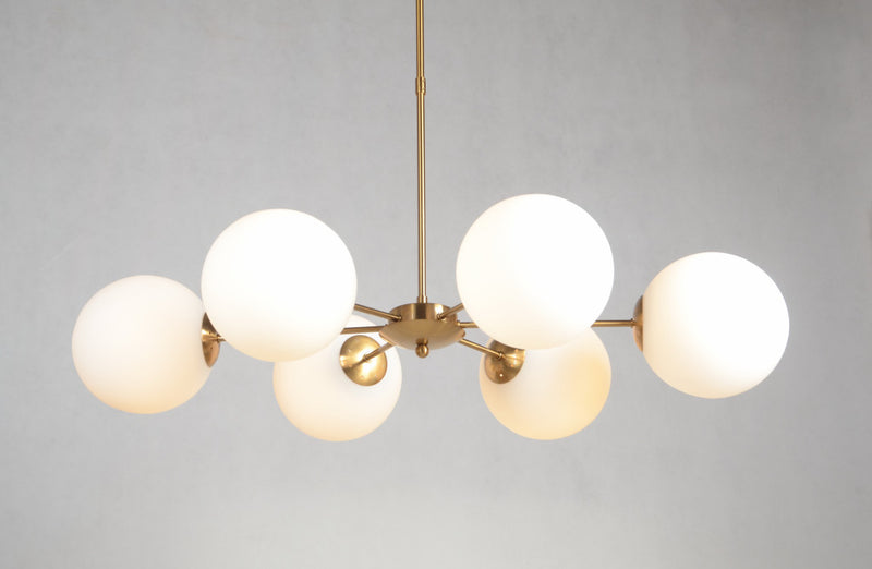 Brass Sputnik Six Light Metal Chandelier With White Shades - Lighting