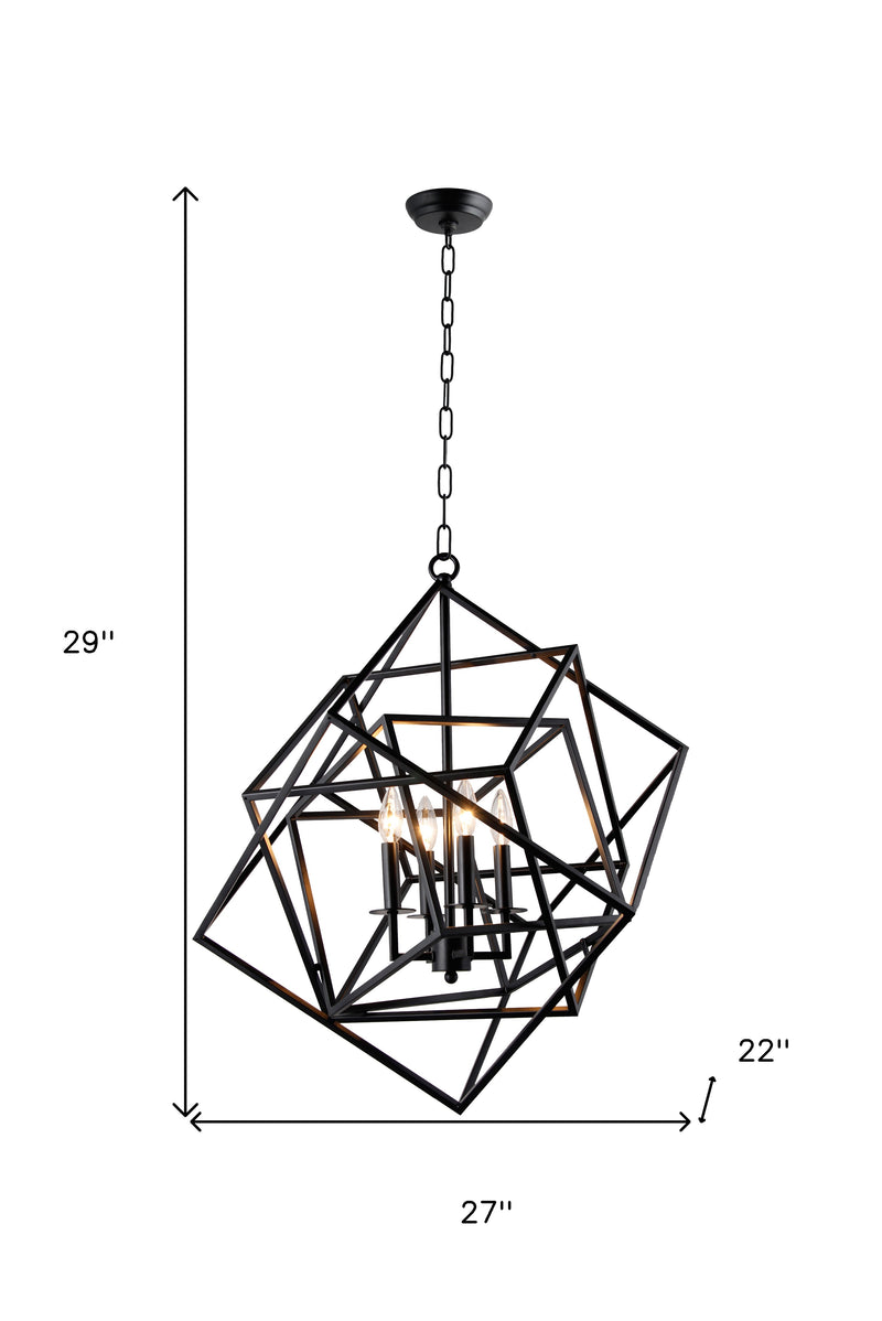 Black Unique Statement Four Light Metal Chandelier With Black Shades - Lighting