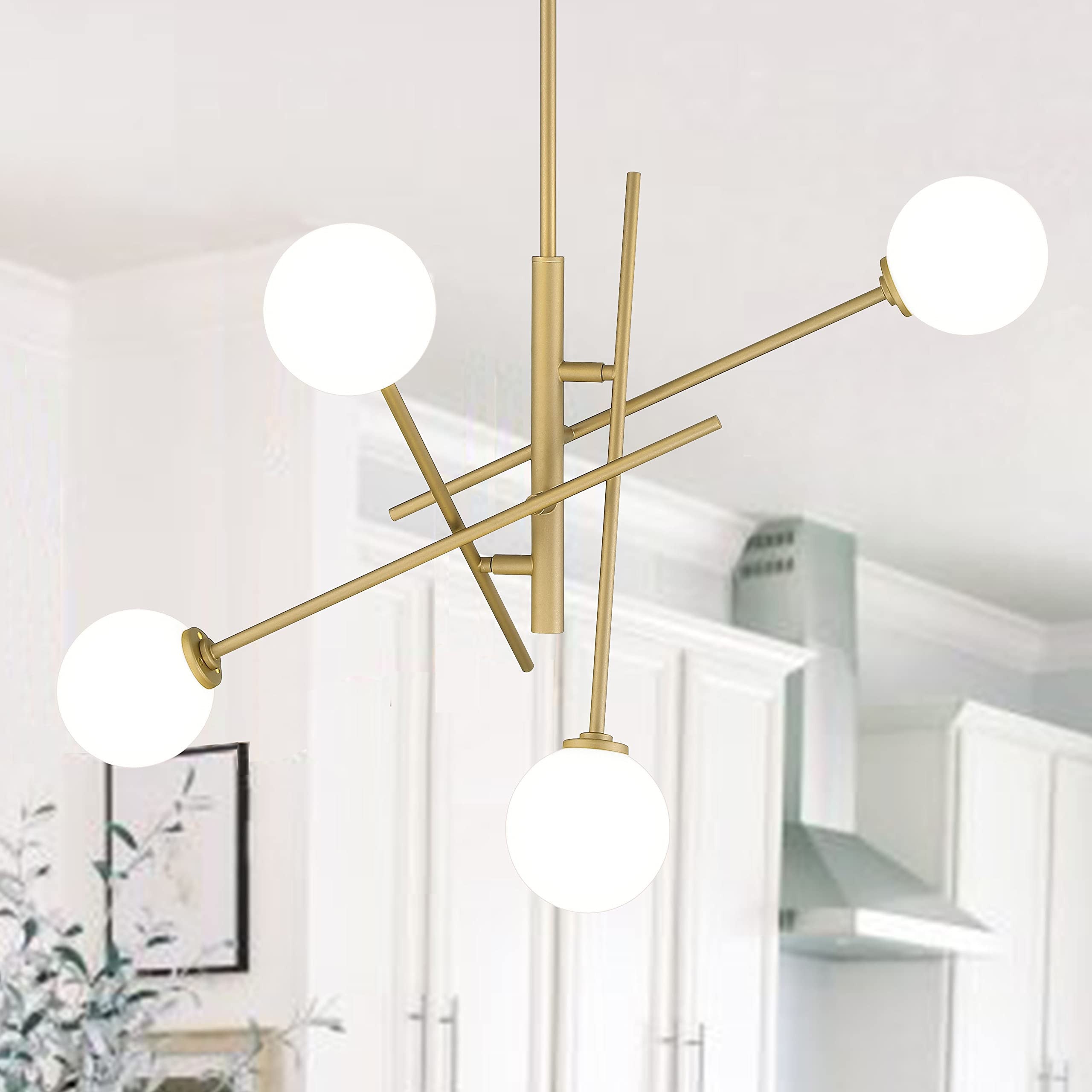 Brass Candle Style Four Light Metal Dimmable Chandelier With White Shades - Lighting