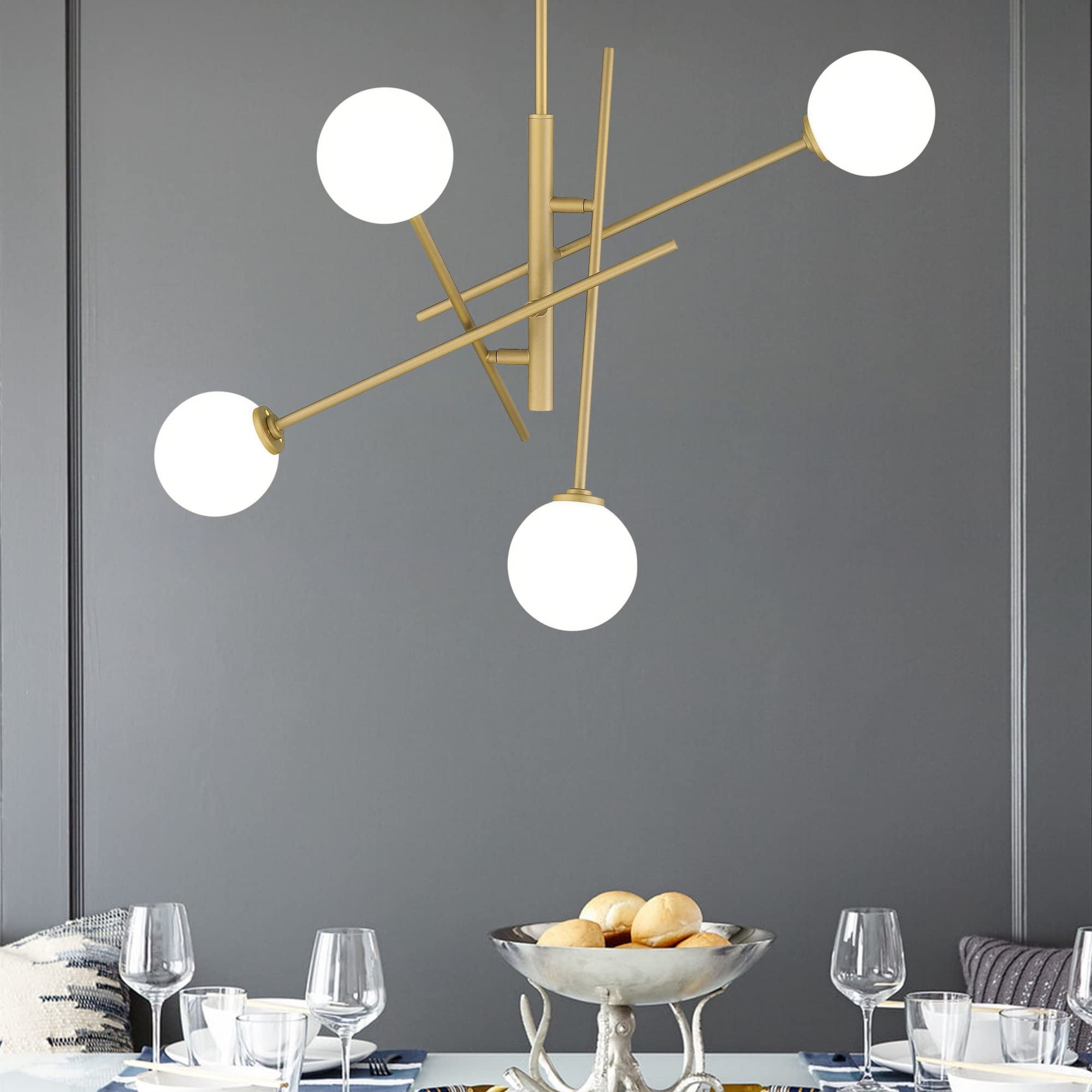 Brass Candle Style Four Light Metal Dimmable Chandelier With White Shades - Lighting