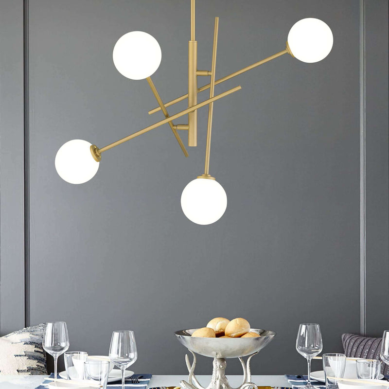 Brass Candle Style Four Light Metal Dimmable Chandelier With White Shades - Lighting