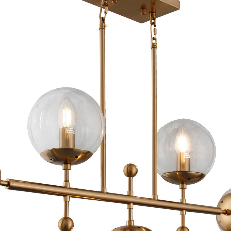 Brass Kitchen Island Five Light Metal and Transparent Glass Chandelier With Clear Shades - Lighting