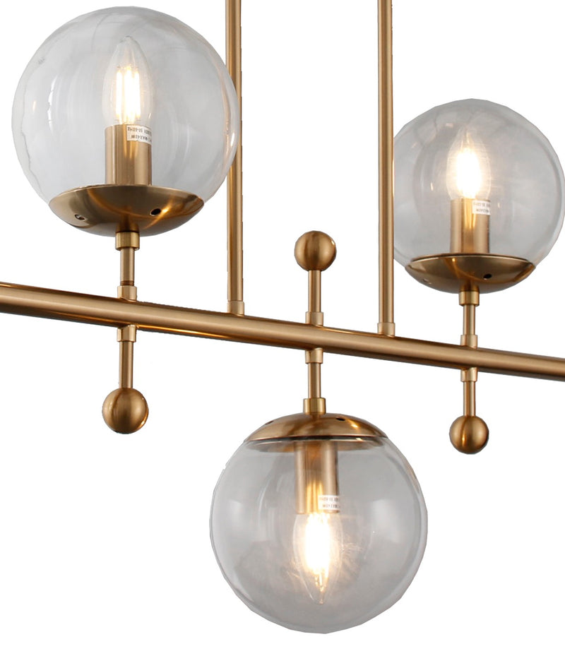 Brass Kitchen Island Five Light Metal and Transparent Glass Chandelier With Clear Shades - Lighting