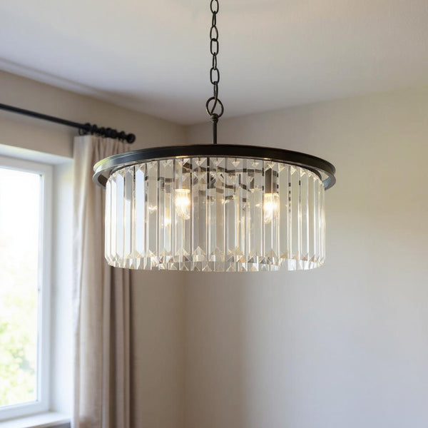 Black Unique Statement Six Light Metal and Crystal Glass Chandelier With Clear Shades - Lighting