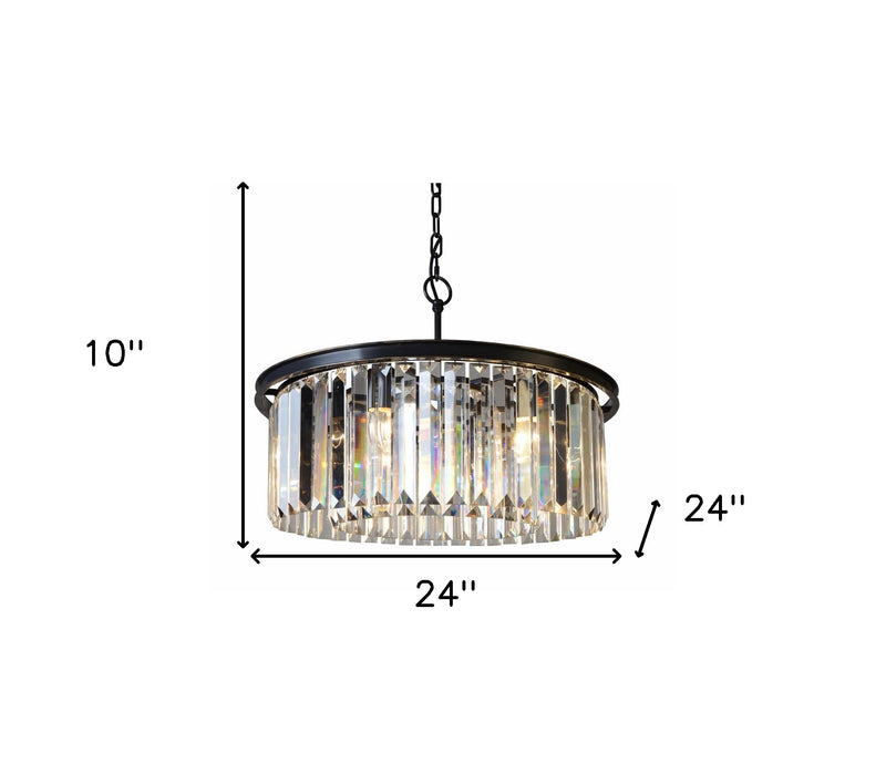 Black Unique Statement Six Light Metal and Crystal Glass Chandelier With Clear Shades - Lighting