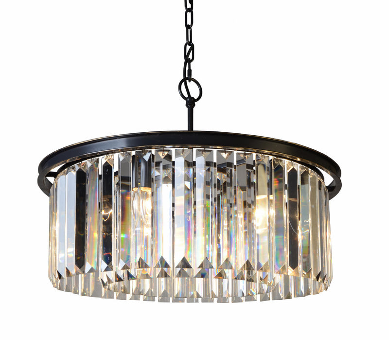 Black Unique Statement Six Light Metal and Crystal Glass Chandelier With Clear Shades - Lighting