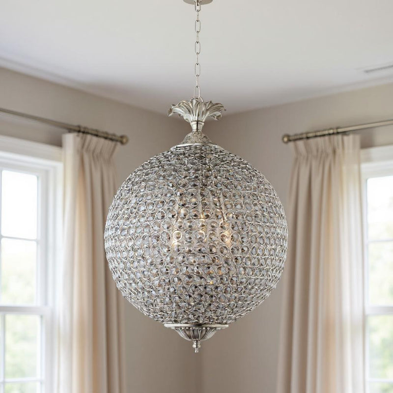 Silver Unique Statement Three Light Metal and Crystal Glass Chandelier With Clear Shades - Lighting