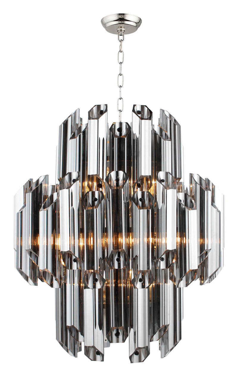 Silver Unique Statement Nine Light Metal and Beveled Glass Chandelier With Silver Shades - Lighting