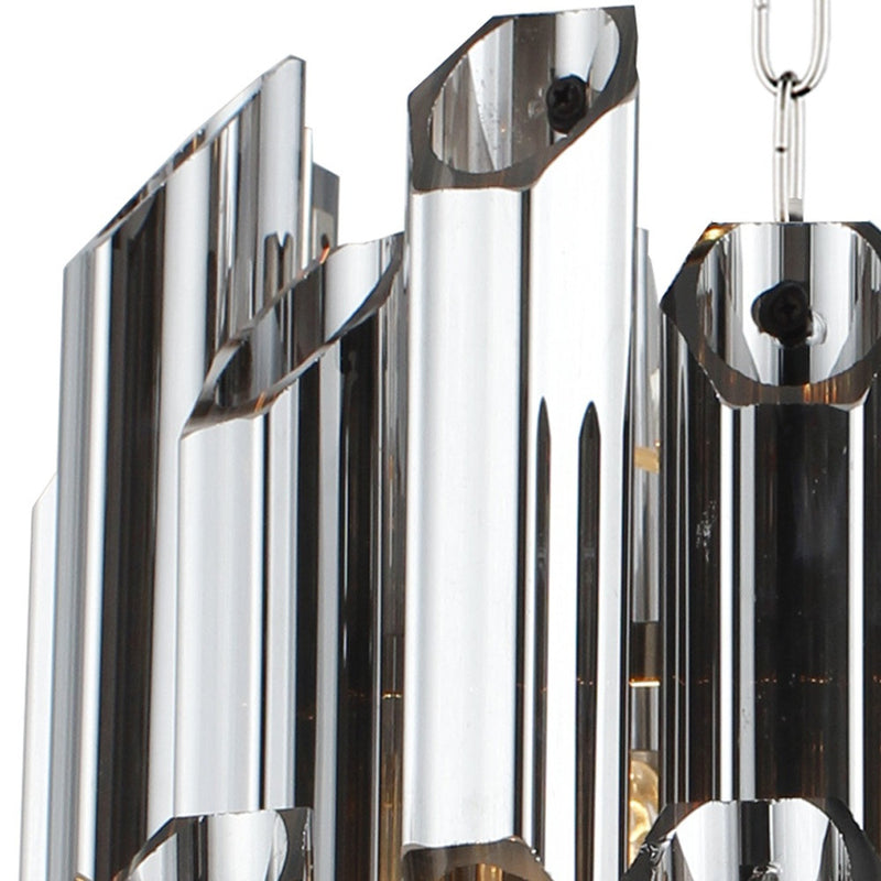 Silver Unique Statement Nine Light Metal and Beveled Glass Chandelier With Silver Shades - Lighting
