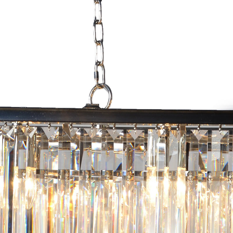 Black Unique Statement Eight Light Metal and Crystal Glass Chandelier With Clear Shades - Lighting