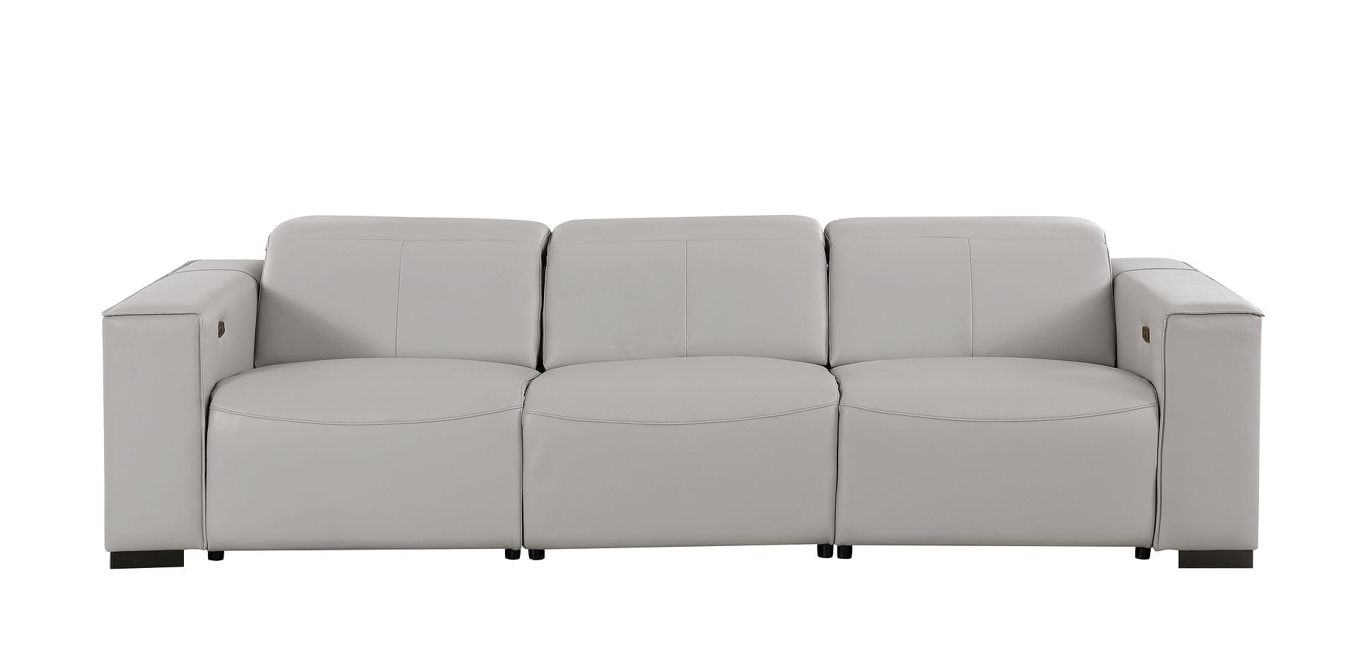110" Light Gray Top Grain Leather Reclining USB Sofa - Living Room