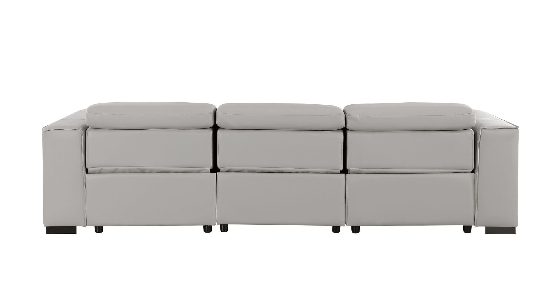 110" Light Gray Top Grain Leather Reclining USB Sofa - Living Room