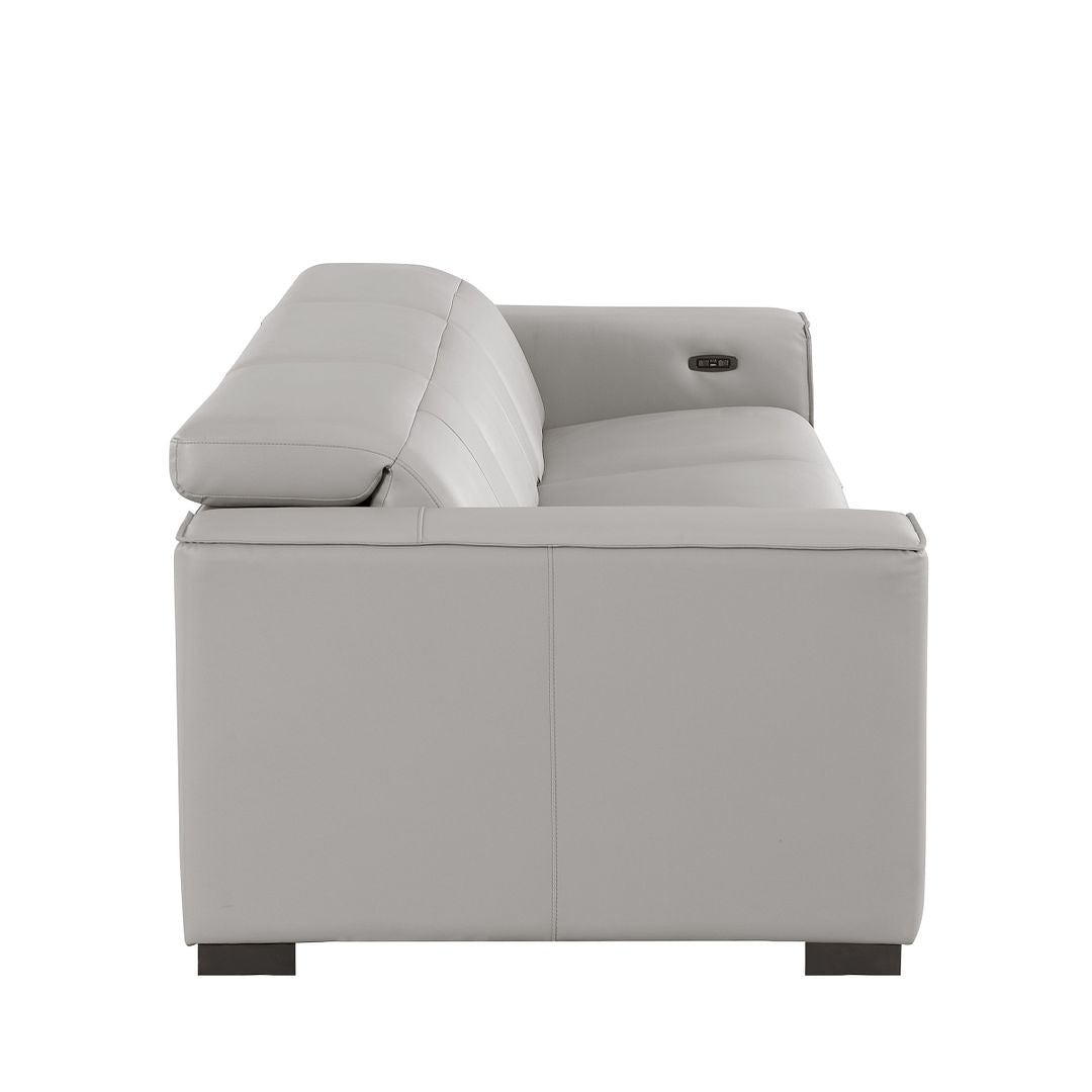110" Light Gray Top Grain Leather Reclining USB Sofa - Living Room