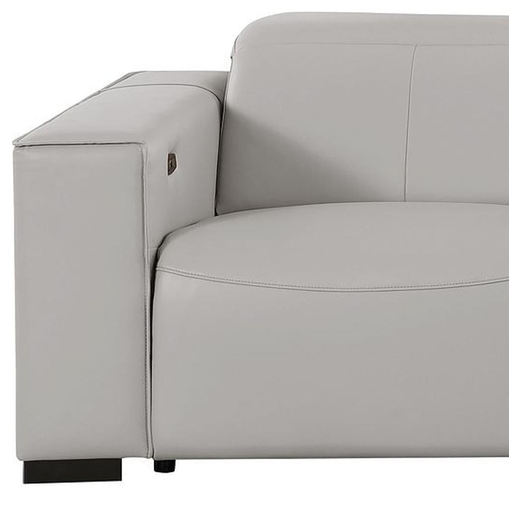110" Light Gray Top Grain Leather Reclining USB Sofa - Living Room
