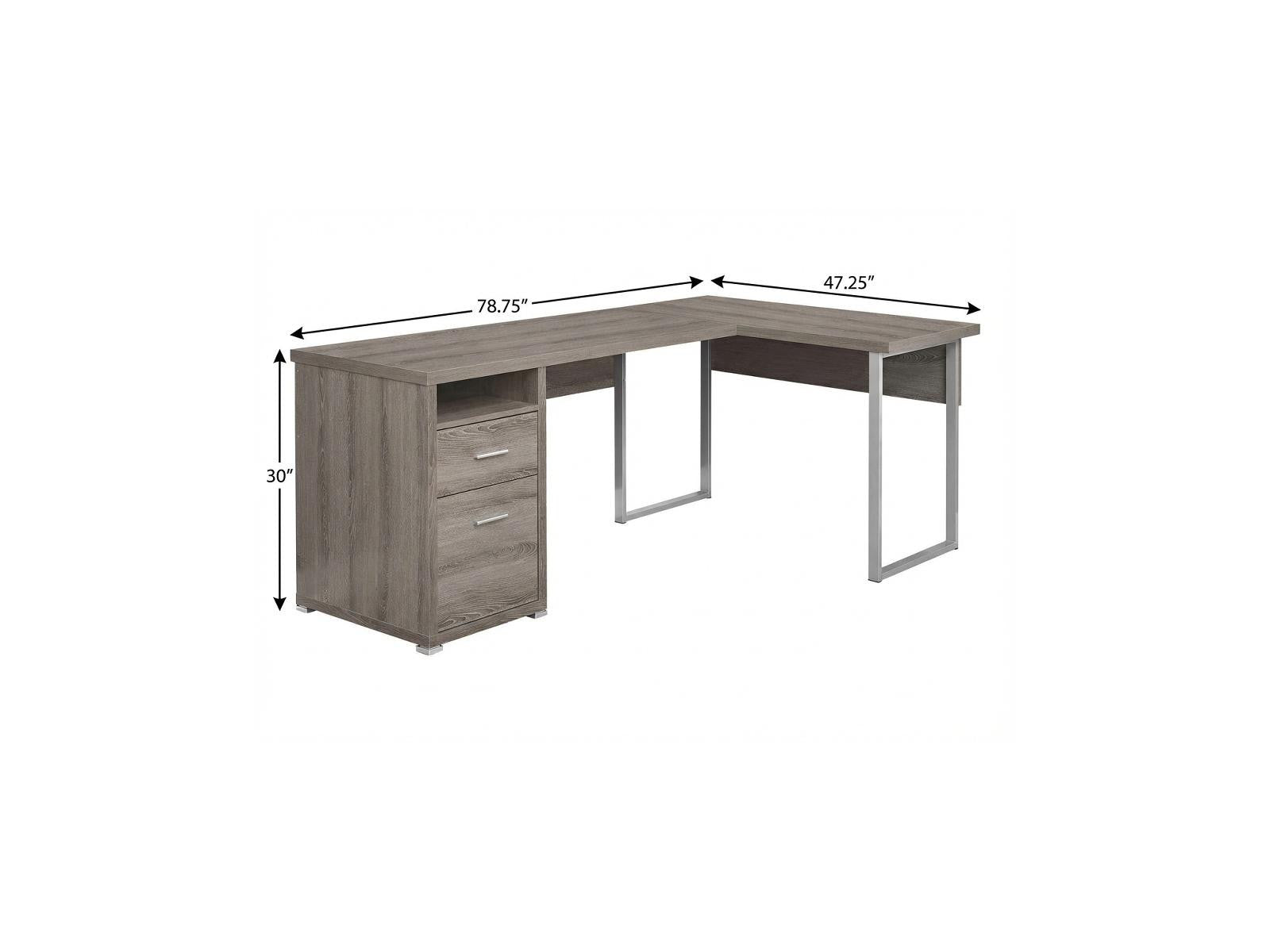 79" Taupe and Silver L Shape Computer Desk With Two Drawers - Office Supplies