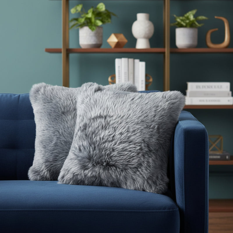Set of Two 18" Gray Cowhide Throw Pillows - Home Decor