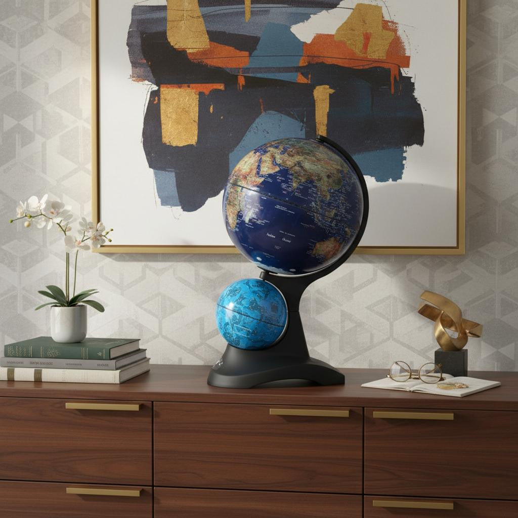 18" Blue Black And Navy Polyresin Dual Globe - Home Decor