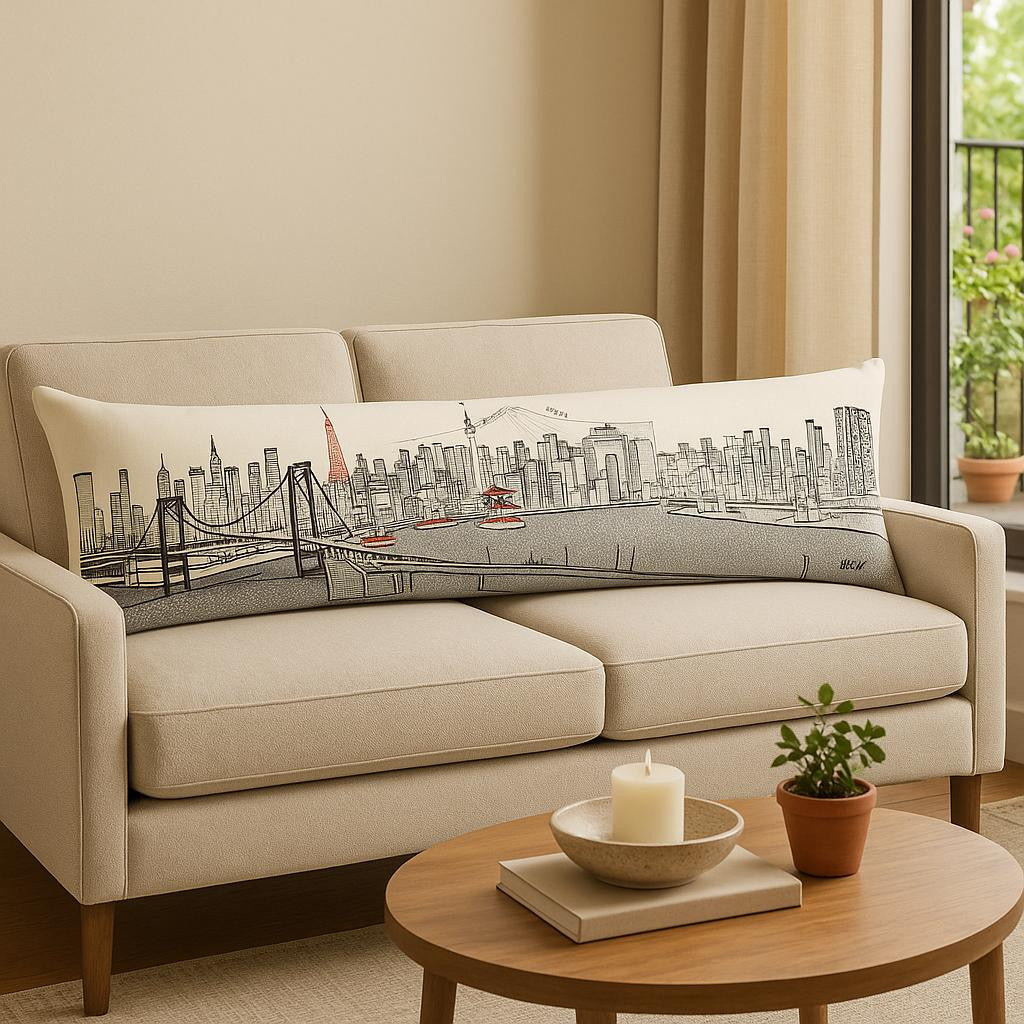 14" X 46" Cream Tokyo Daylight Skyline Lumbar Decorative Pillow - Home & Garden