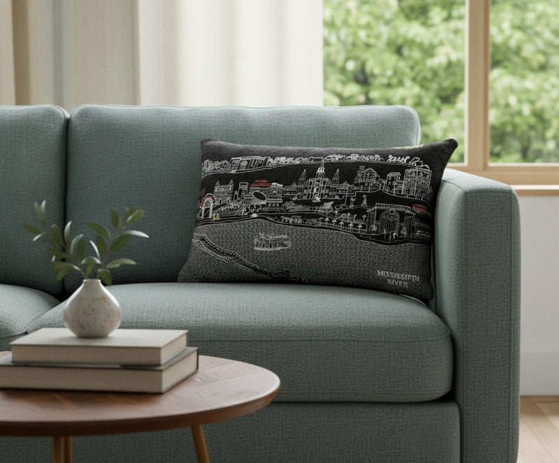 14" X 24" Dark Gray And White New Orleans Nighttime Skyline Lumbar Decorative Pillow - Home & Garden