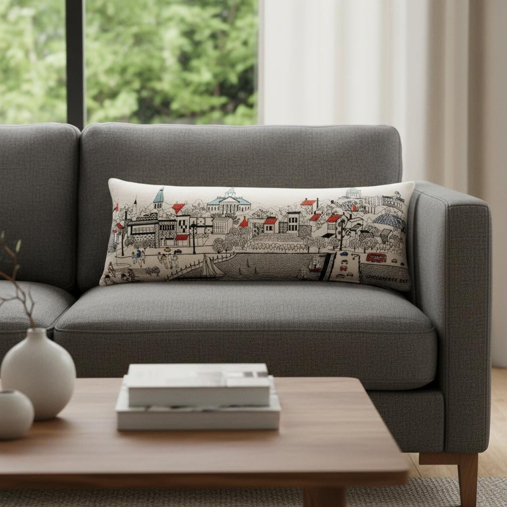 14" X 35" Cream Annapolis Daylight Skyline Lumbar Decorative Pillow - Home & Garden