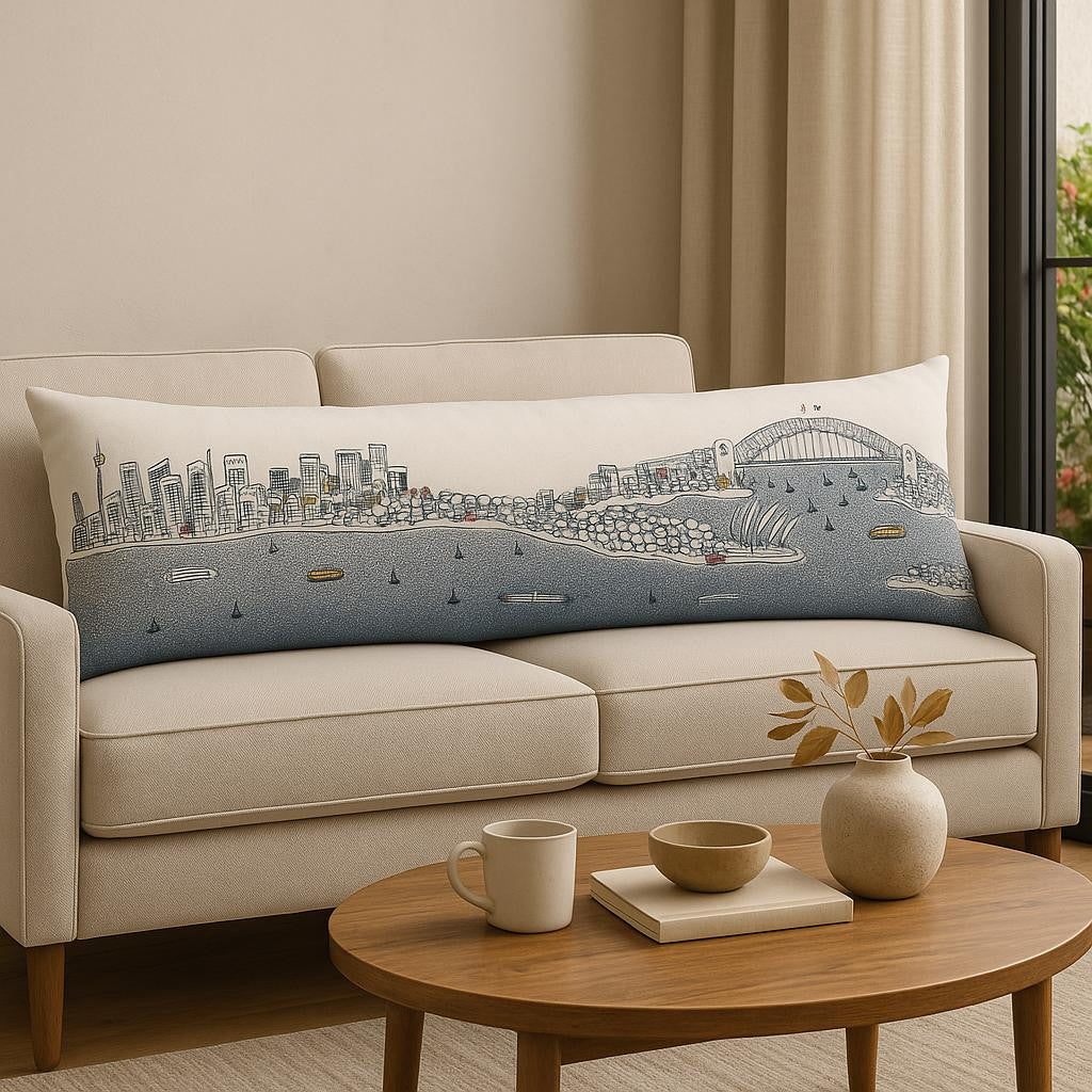 14" X 46" Cream Sydney Daylight Skyline Lumbar Decorative Pillow - Home & Garden