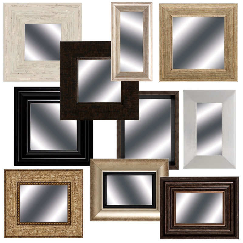 Set of Ten Brown And White Square And Rectangle Framed Mirror Set - Bed & Bath