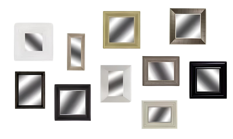 Set of Ten Brown And White Square And Rectangle Framed Mirror Set - Bed & Bath