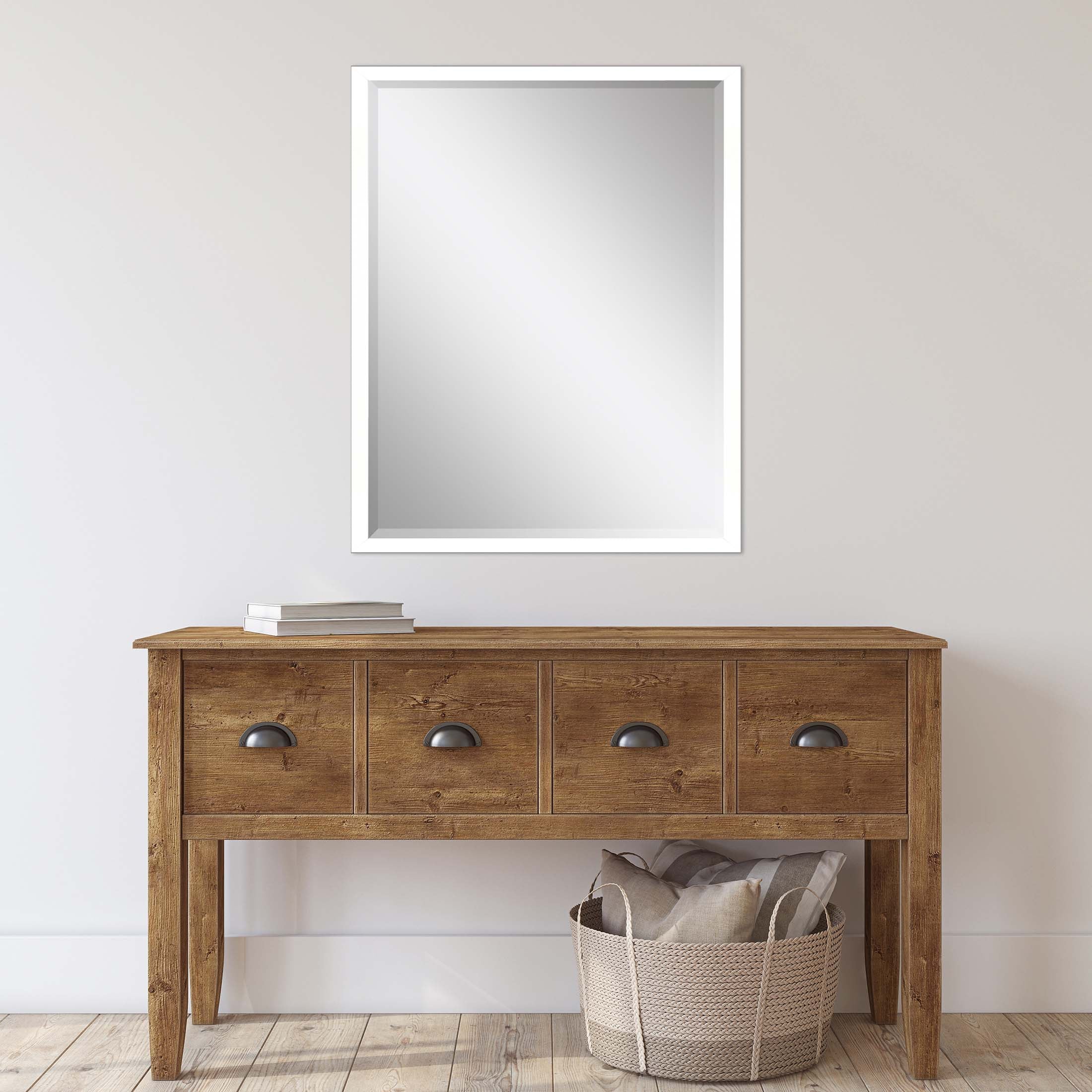 38" White Solid Wood Framed Accent Mirror - Home & Garden