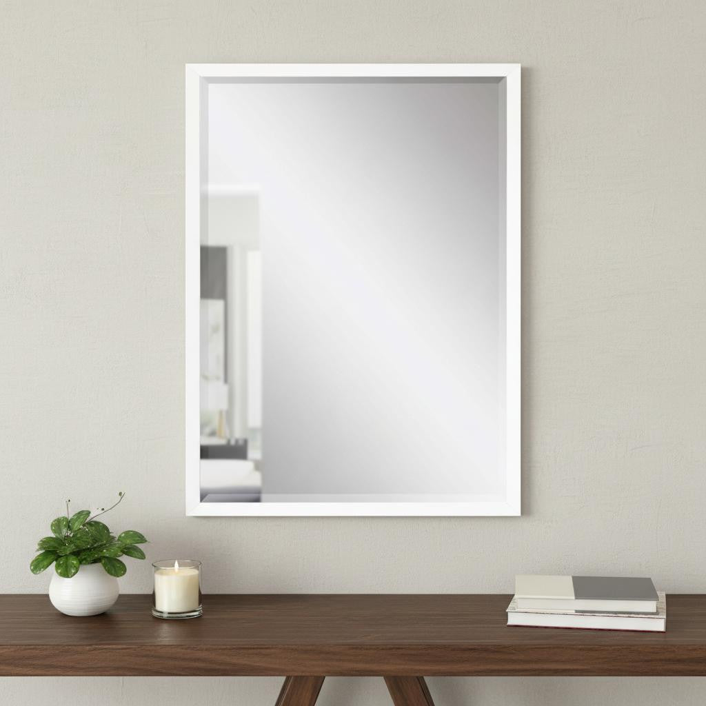 38" White Solid Wood Framed Accent Mirror - Home & Garden