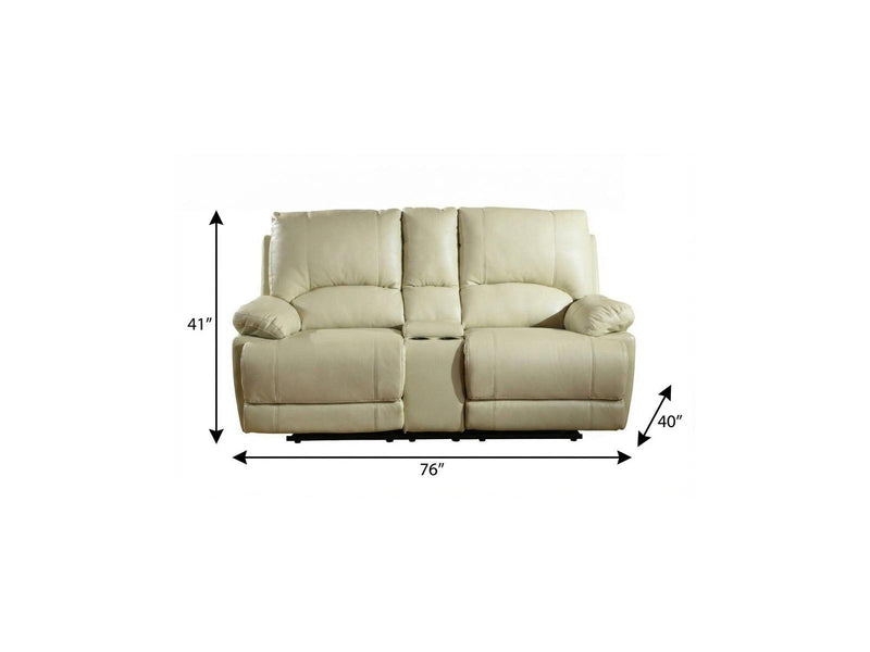 76" Beige Faux Leather Manual Reclining Love Seat With Storage - Living Room