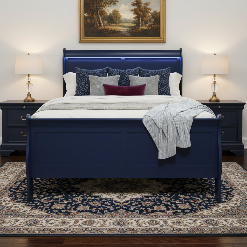 Blue Upholstered Full Bed Frame With No - Bed & Bath
