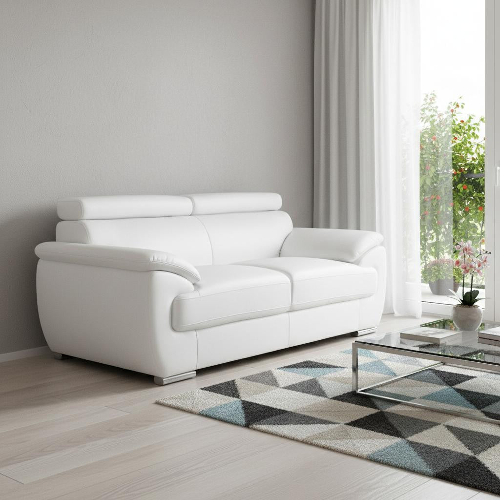 69" White And Silver Faux Leather Loveseat - Living Room