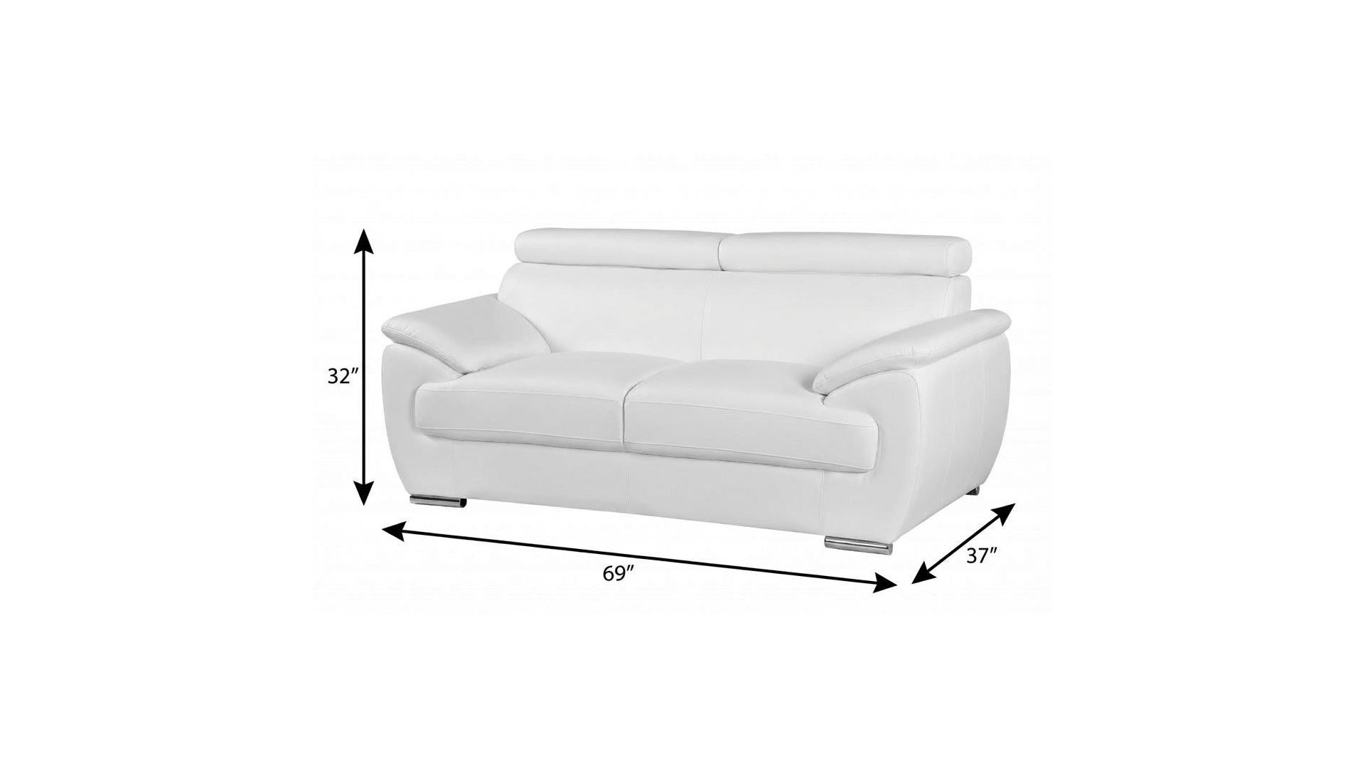 69" White And Silver Faux Leather Loveseat - Living Room